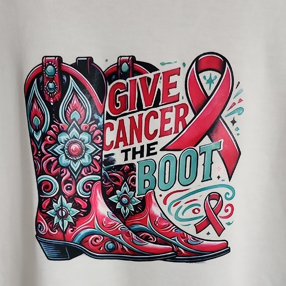 Tops - White Graphic T-Shirt with Cancer Awareness Design